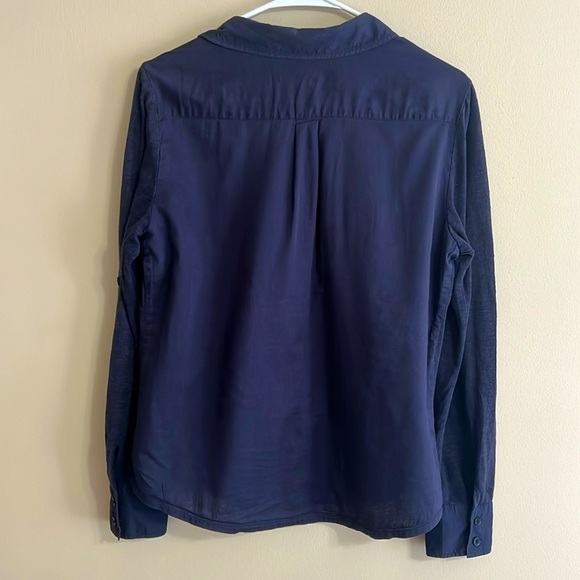 Tory Burch Two Pocket Navy Linen Cotton Button Down Shirt - Picture 2 of 10